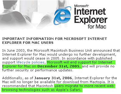 IE on Mac is dead